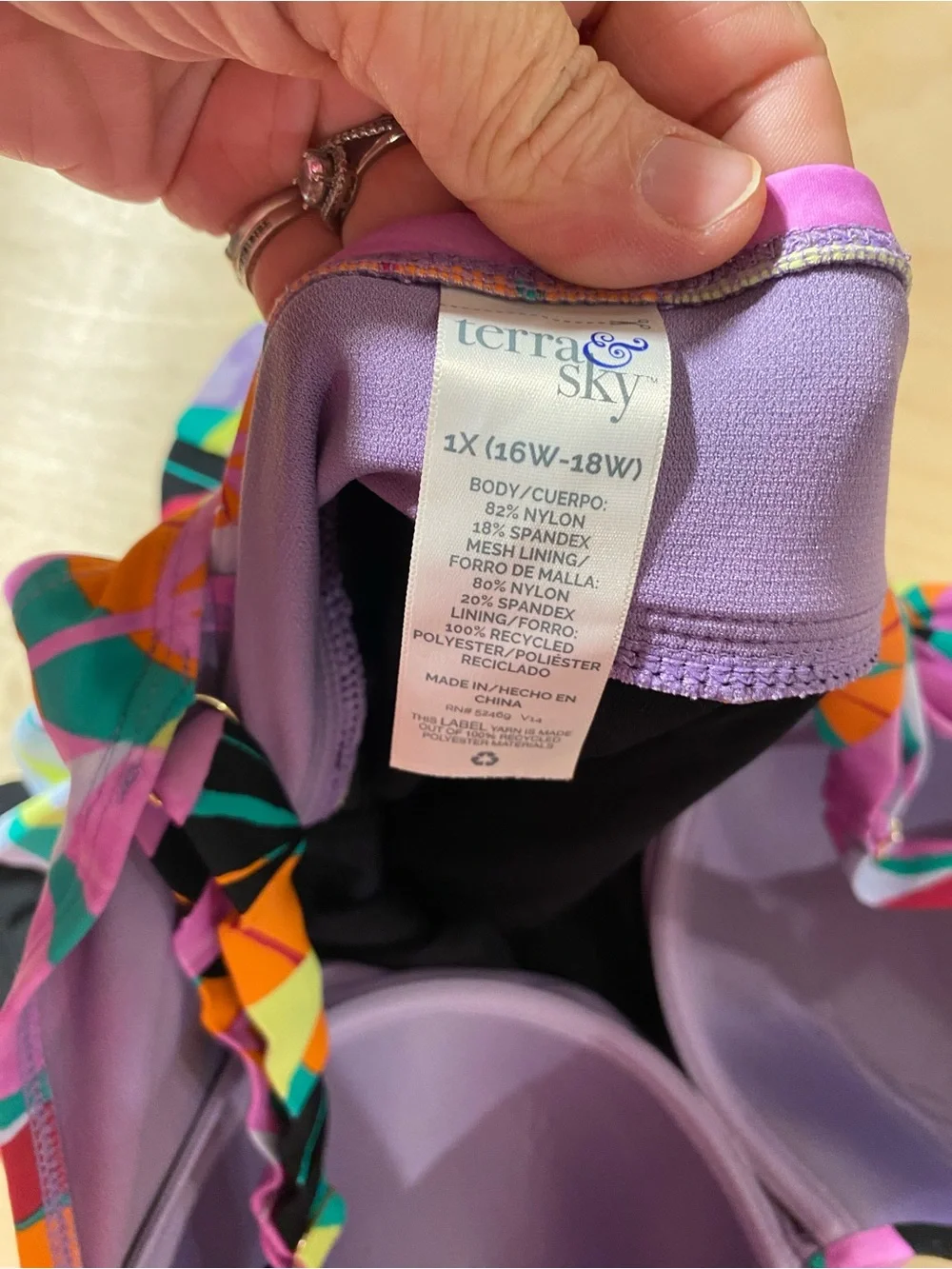 Terra & Sky Multicolor Tropical One-Piece Swimsuit 1X (16W-18W) (SC)
